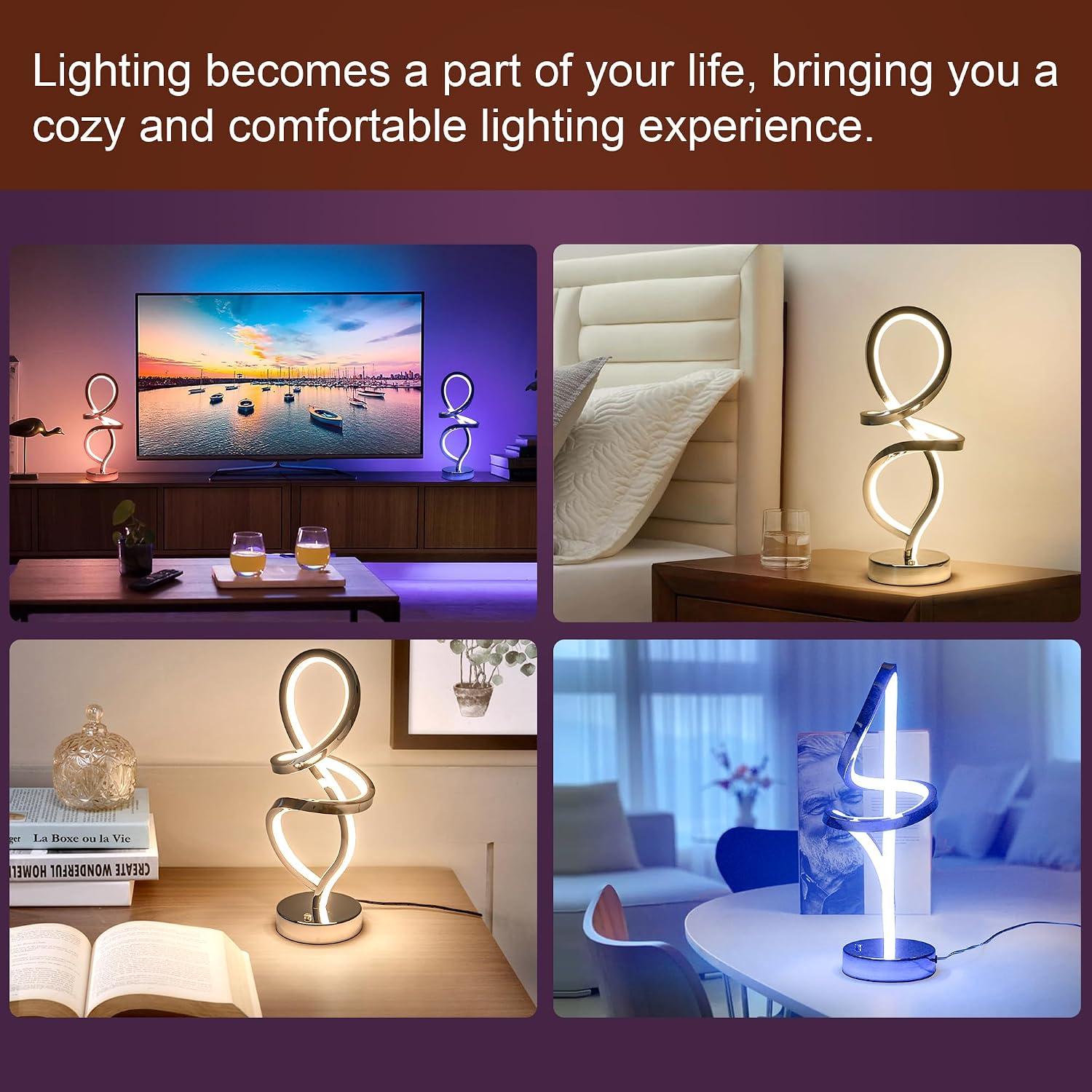 Mayful RGB Modern Table Lamp with 15W LED Unique Spiral Design, Silver Small Bedside Lamp & Nightstand Lamp, Touch Dimmable with 7 Colors…
