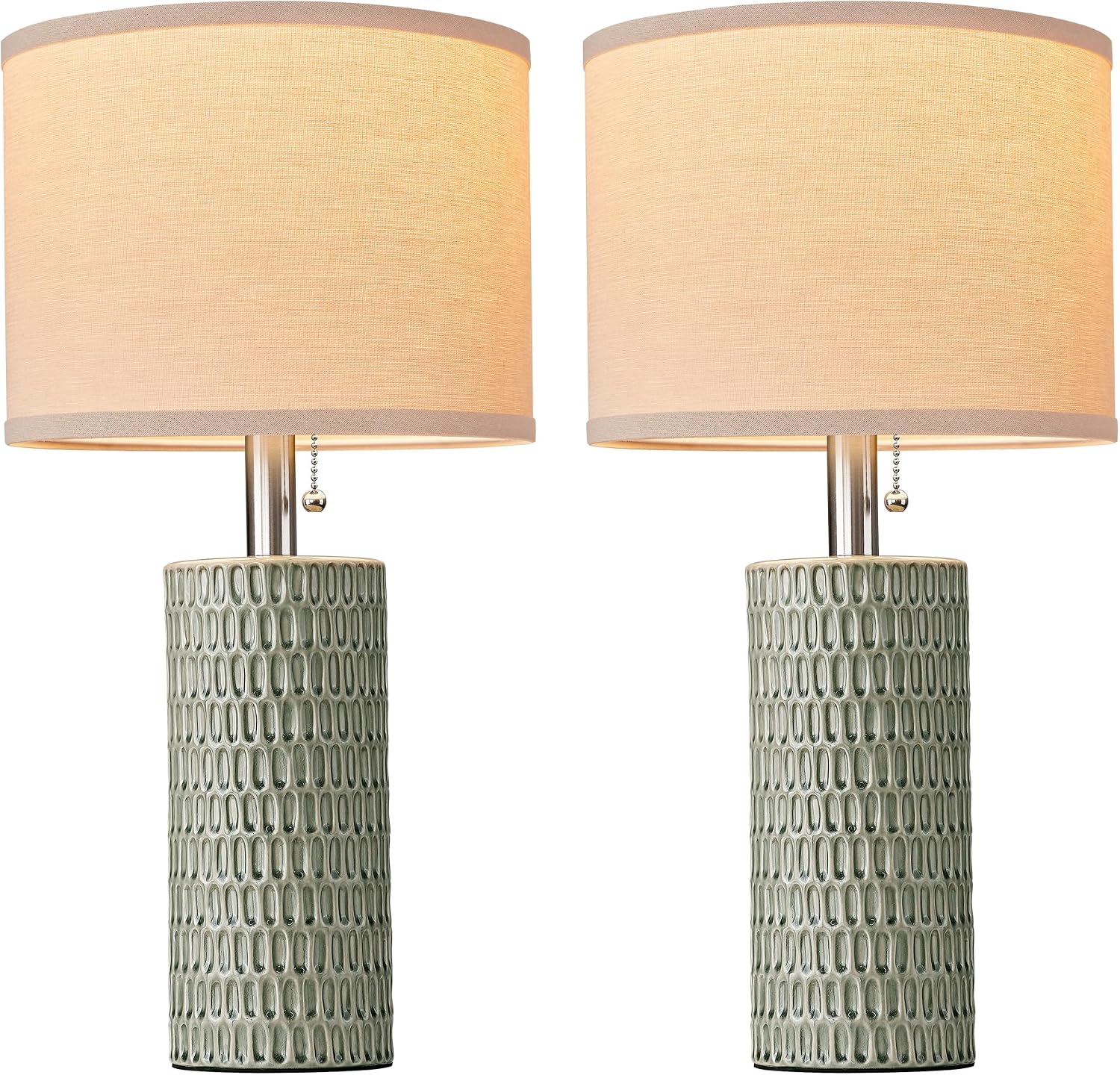Reaketon 20.5" Modern Ceramic Table Lamps for Bedroom Set of 2, Bedside Lamps for Night Stands with Beige Lampshade, Farmhouse Table Lamp…