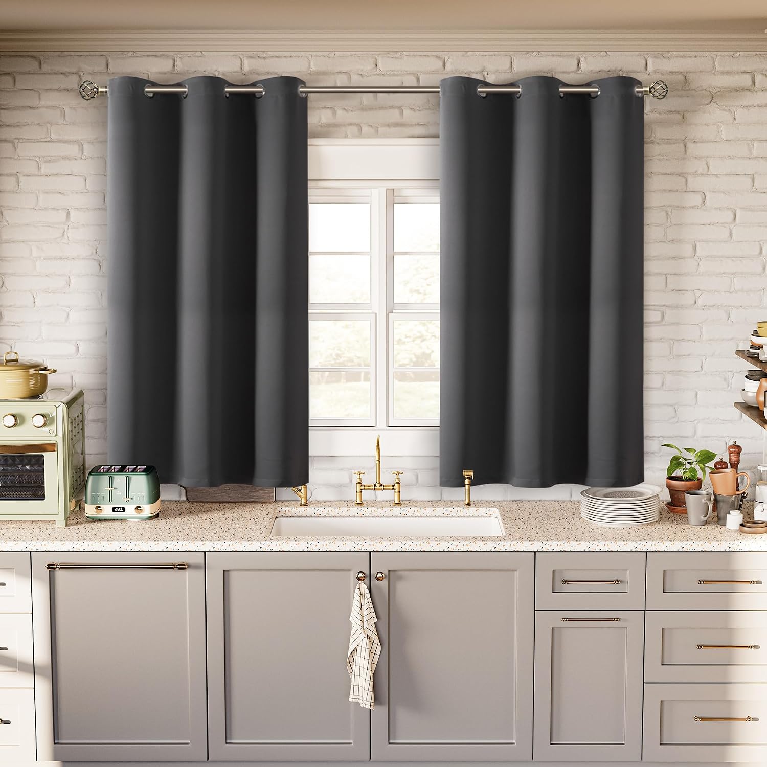 BGment Dark Grey Short Blackout Curtains for Small Windows, 38 x 45 Inch Thermal Insulated Tier Set of 2 Panels Sun Blocking Drapes for Kit…