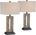 Franklin Iron Works Tahoe Small Rustic Traditional Style Table Lamps 26" High Set of 2 Natural Stale Open Base Rectangular Box Shade for…