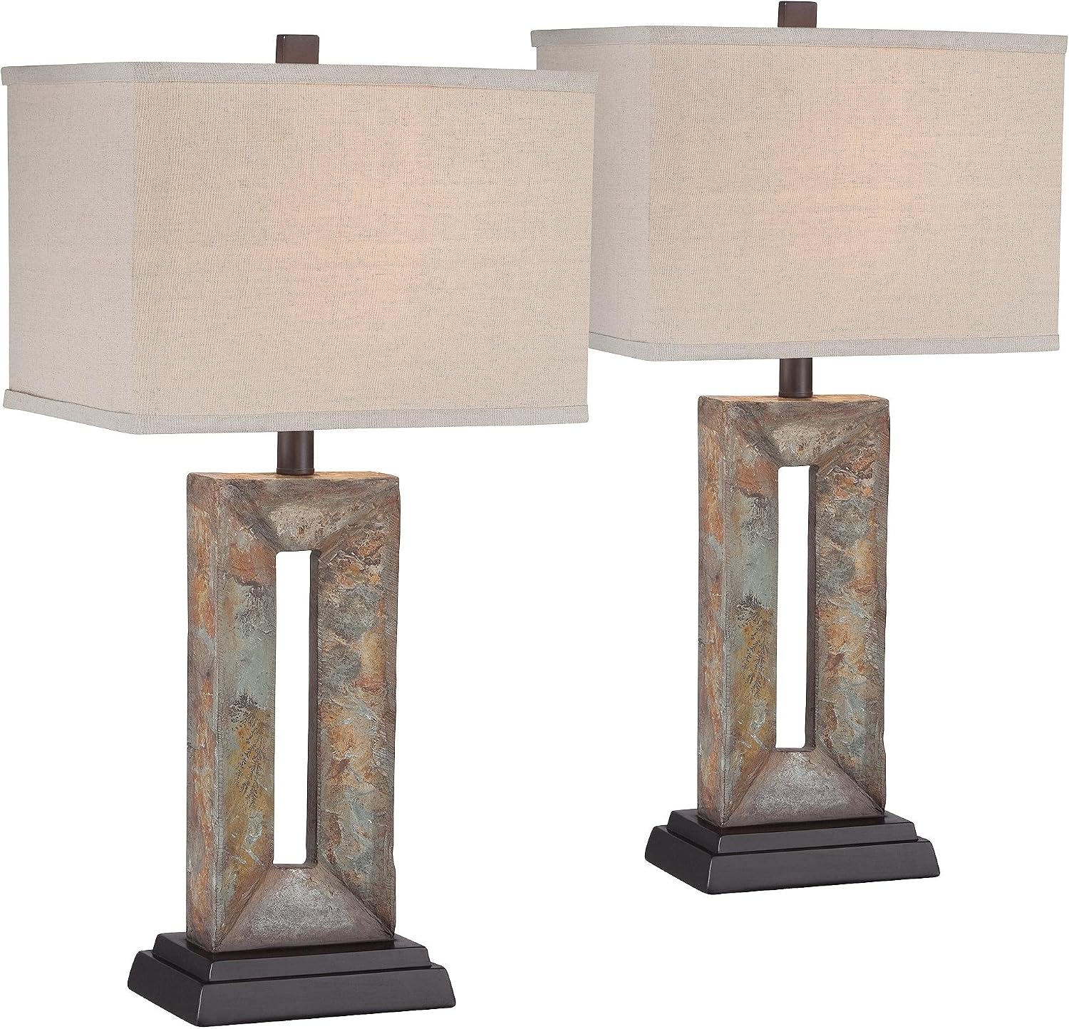 Franklin Iron Works Tahoe Small Rustic Traditional Style Table Lamps 26" High Set of 2 Natural Stale Open Base Rectangular Box Shade for…