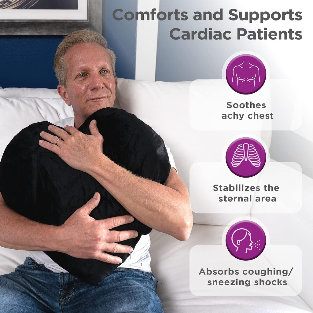 Zomaple Open Heart Surgery Pillow + Gel Pack, Black – Eases Chest Pressure for Calmer Rides & Rest – Hot/Cold Comfort, Torso Support…