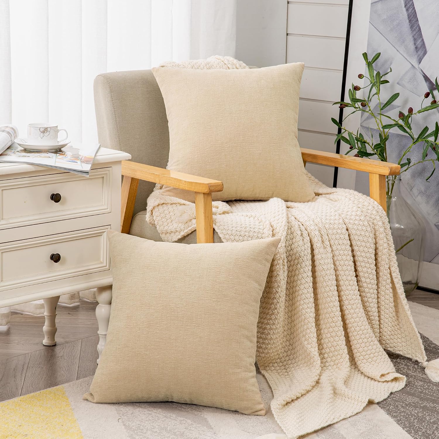 Gawamay Decorative Throw Pillow Covers 16x16 Inch Set of 2, Super Soft Chenille Square Pillows Farmhouse Fall Pillowcase for Living Room Be…
