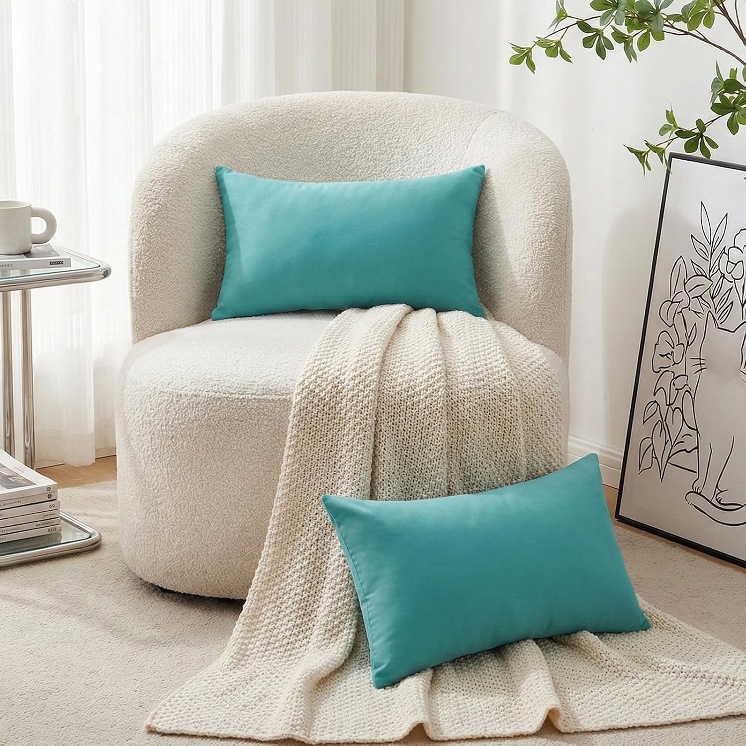 Thmyo 4-Pack 100% Cotton Lumbar Comfortable Solid Decorative Throw Pillow Case, Thmyo Rectangle Cushion Cover Pillowcase Sublimation Blank P…