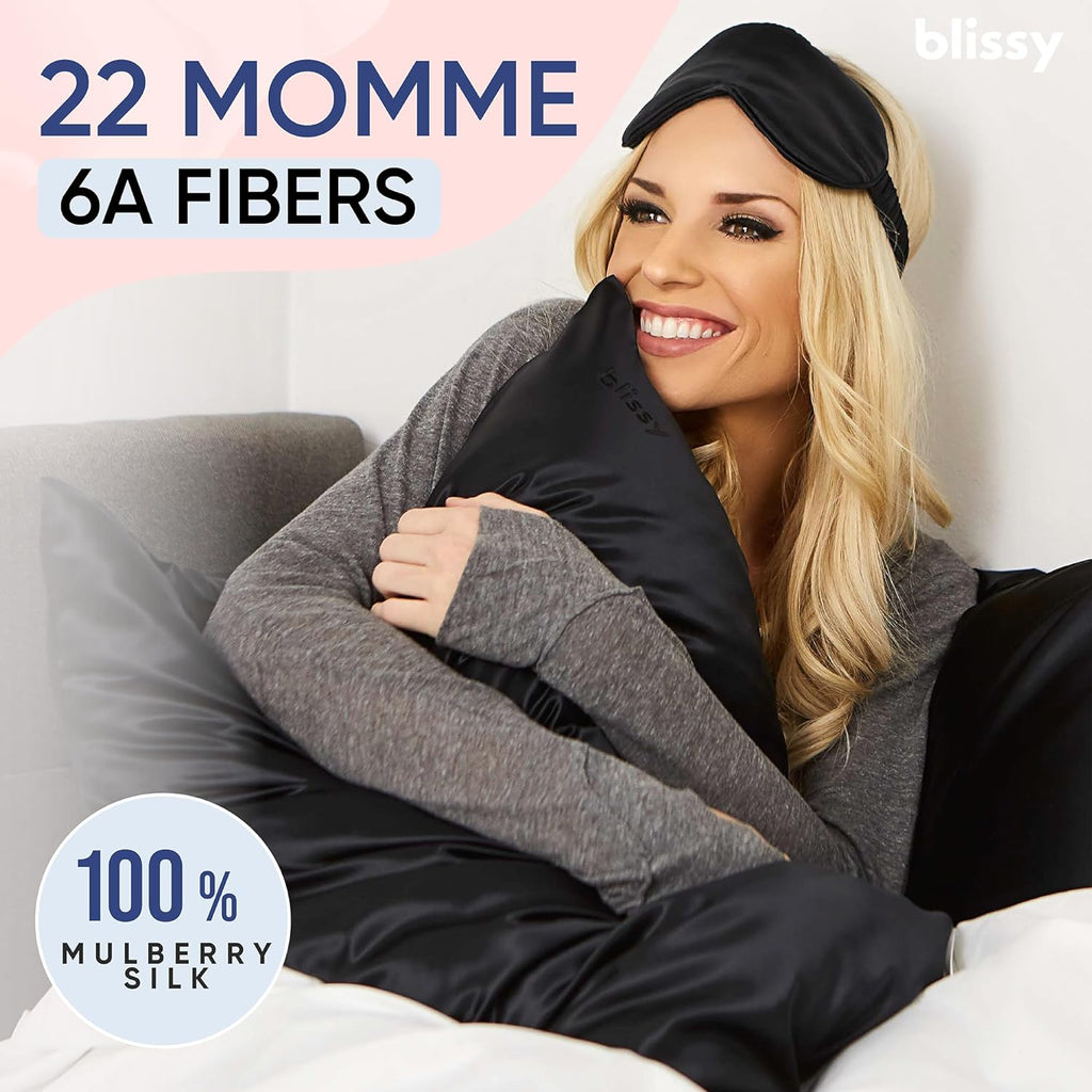 Blissy Silk Pillowcase - 100% Pure Mulberry Silk - 22 Momme 6A High-Grade Fibers - Silk Pillow Cover for Hair & Skin - Regular, Queen &…