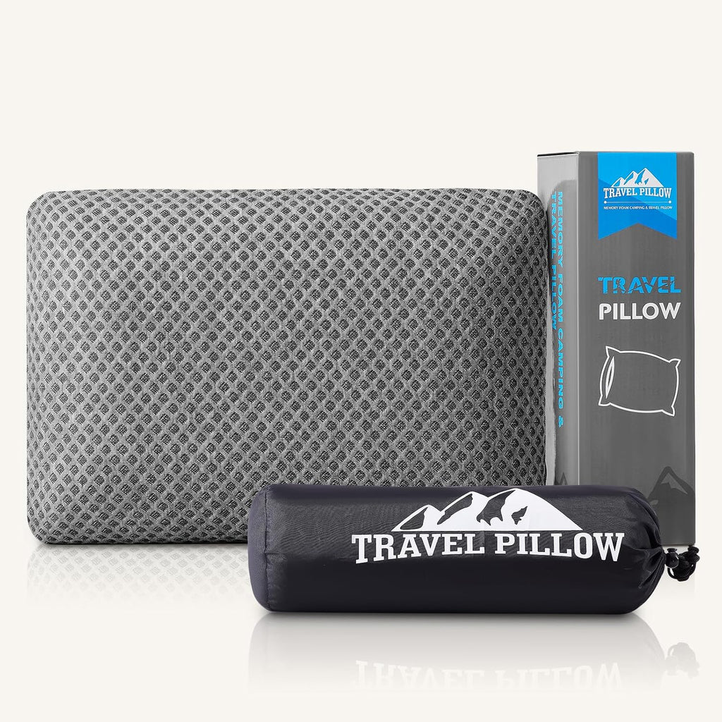 Peujew Travel Pillow Memory Foam Pillows, Camping Pillow-Compressible Medium Firm, Breathable Cover, Ideal Backpacking Hiking, Bed Pillows,…