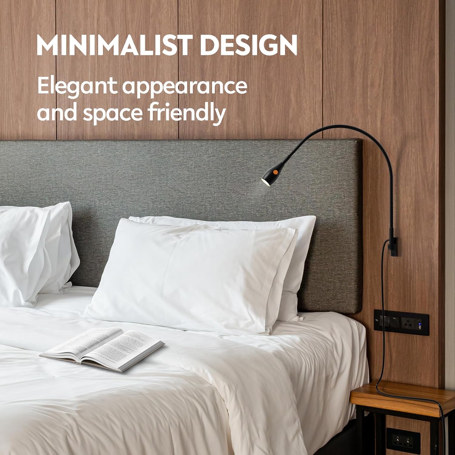 acegoo Wall Mounted Minimalist Bedside Reading Light, Wooden Headboard Mount Flexible Neck Book Light, Handy Lamp Head Switch, CRI 98+…