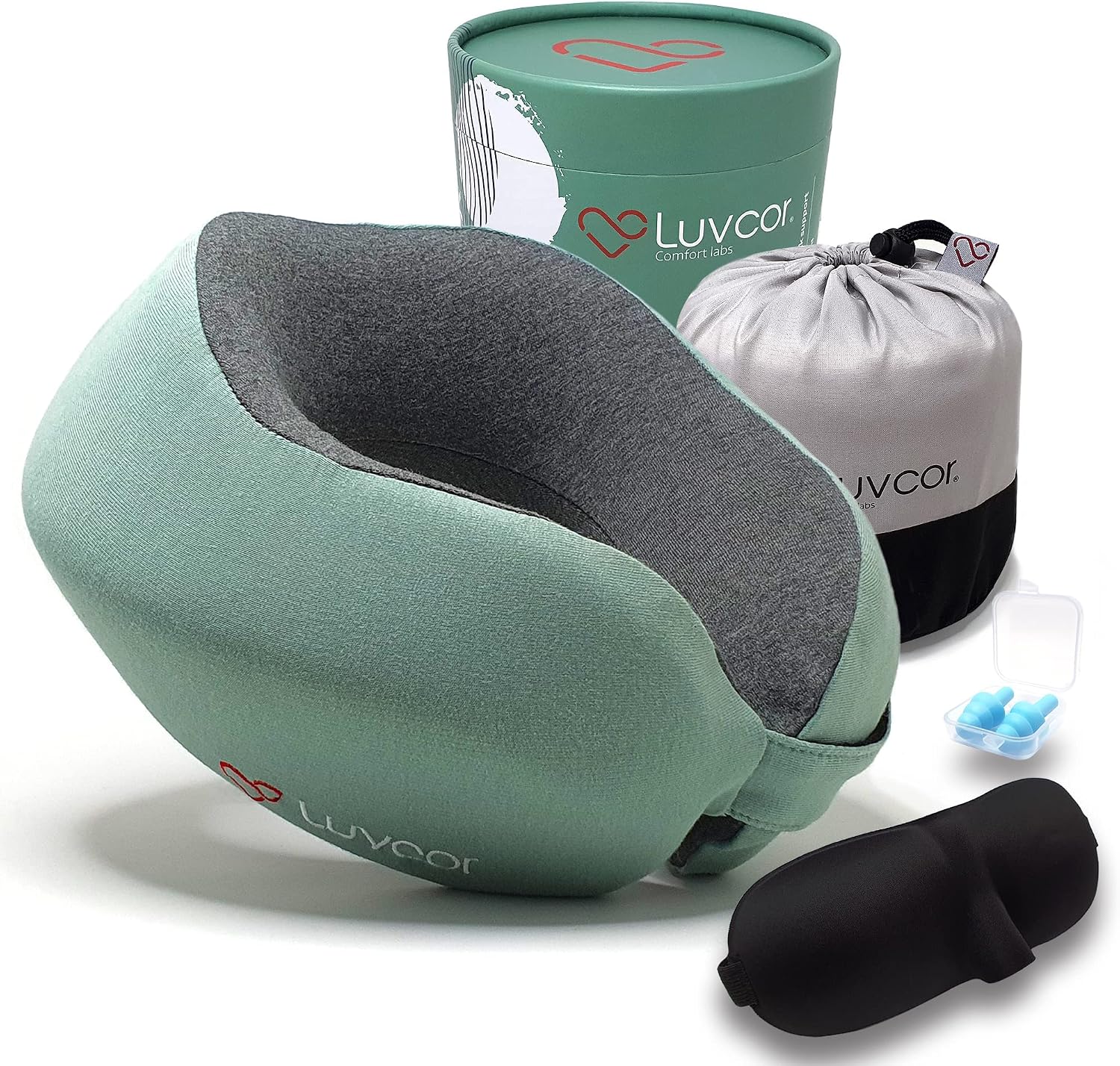 Premium Quality Memory Foam Travel Neck Pillow Bundle - Best Ergonomic Pillow for Airplane Travel, car Ride, Sleeping. Comes with Eye…