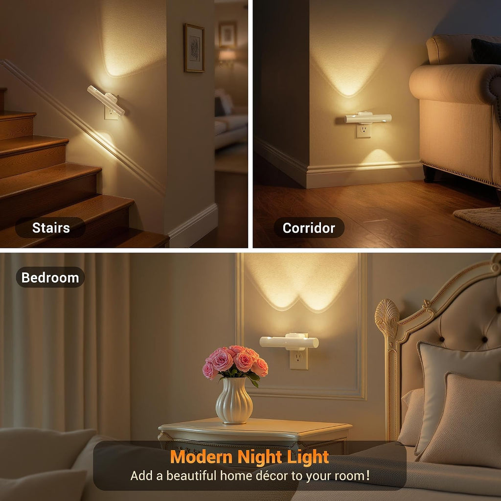 JandCase LED Night Light, 2 Pack Modern Night Lights Plug into Wall, Dusk-to-Dawn Sensor with 3000K Soft White, 0-100LM Dimmable Night…