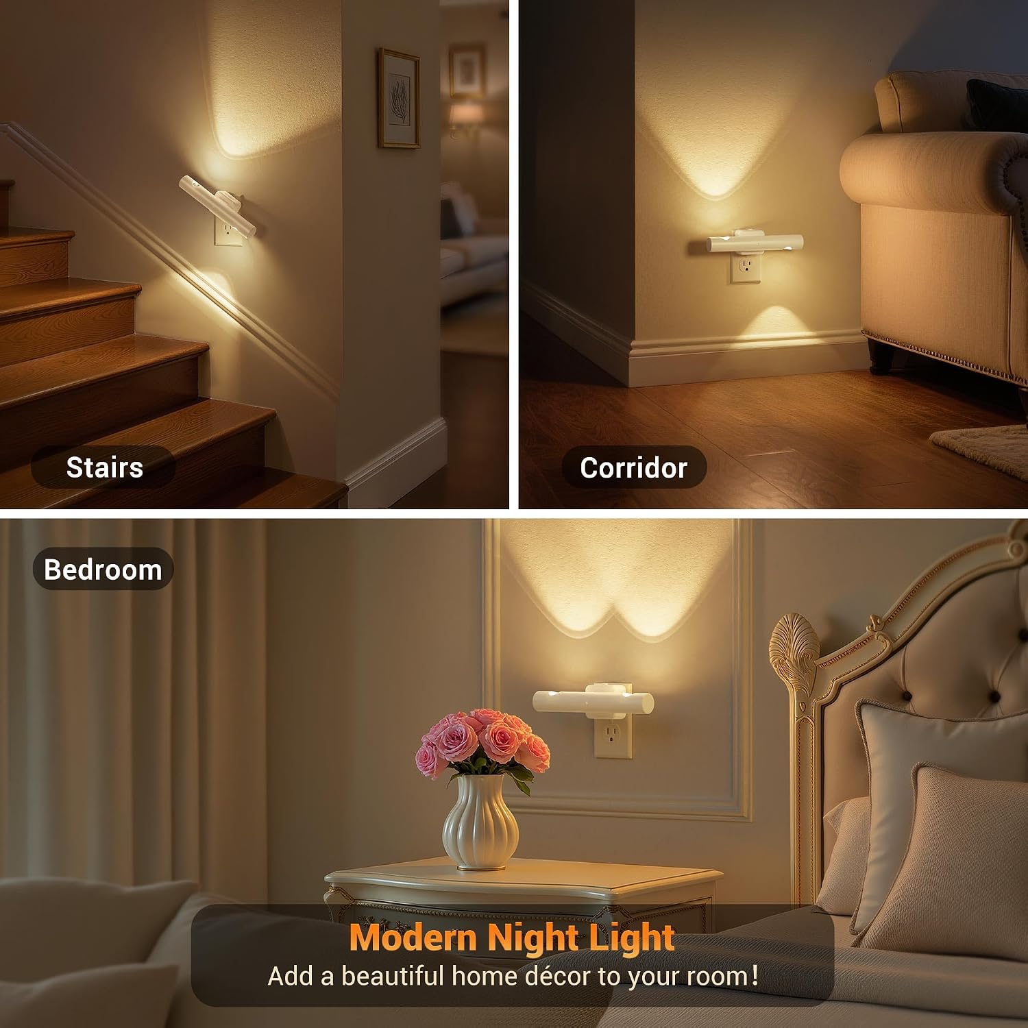 JandCase LED Night Light, 2 Pack Modern Night Lights Plug into Wall, Dusk-to-Dawn Sensor with 3000K Soft White, 0-100LM Dimmable Night…