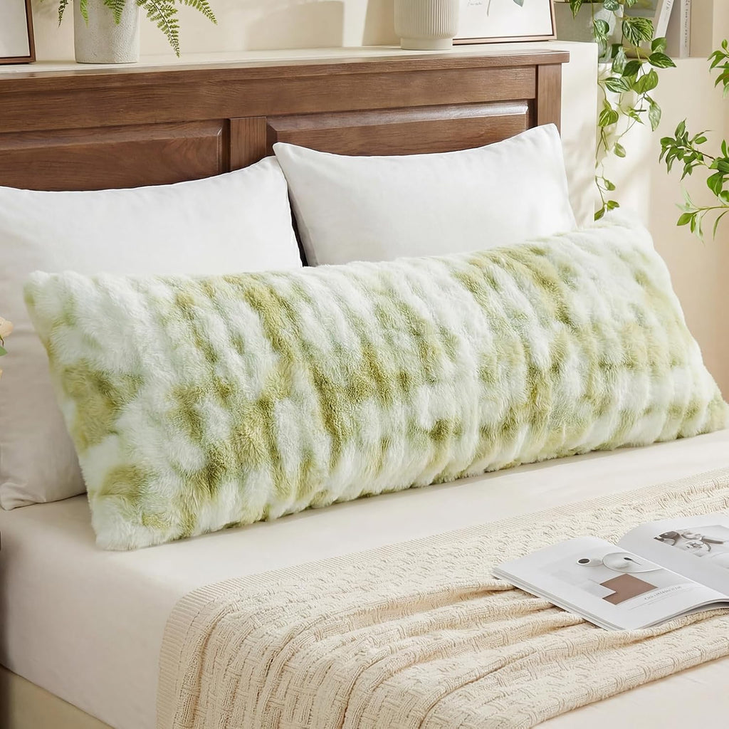 Chumerry Green Fluffy Body Pillow Cover Faux Fur Pillowcase Extra Soft Fuzzy Plush Long Pillow Cover Gradient Green Shaggy Body Pillow Case…
