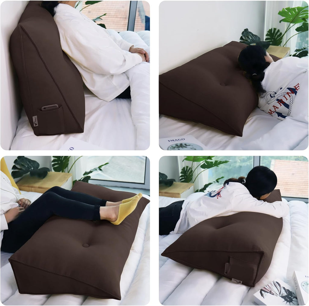 WOWMAX 80% Cotton & 20% Linen Blend Headboard Pillow – Queen Size Reading Wedge Backrest for Bed, Handmade Firm Support Bolster Cushion…