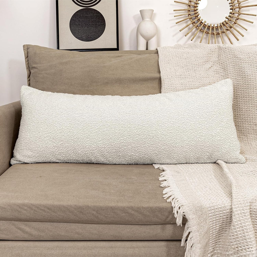 JoraLion 20x54 inch Neutral Boucle Body Pillow Cover, Cream White Long Pillow Cover Cozy Soft Cushion Case for Couch Sofa Bed Living Room…