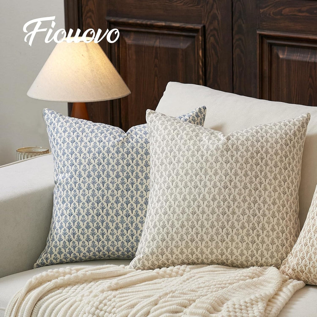 Fiouovohome FIOUOVO Floral Pillow Covers 18x18 Pillow Cover Block Print Couch Pillows for Living Room Decorative Neutral Accent Throw Pillo…