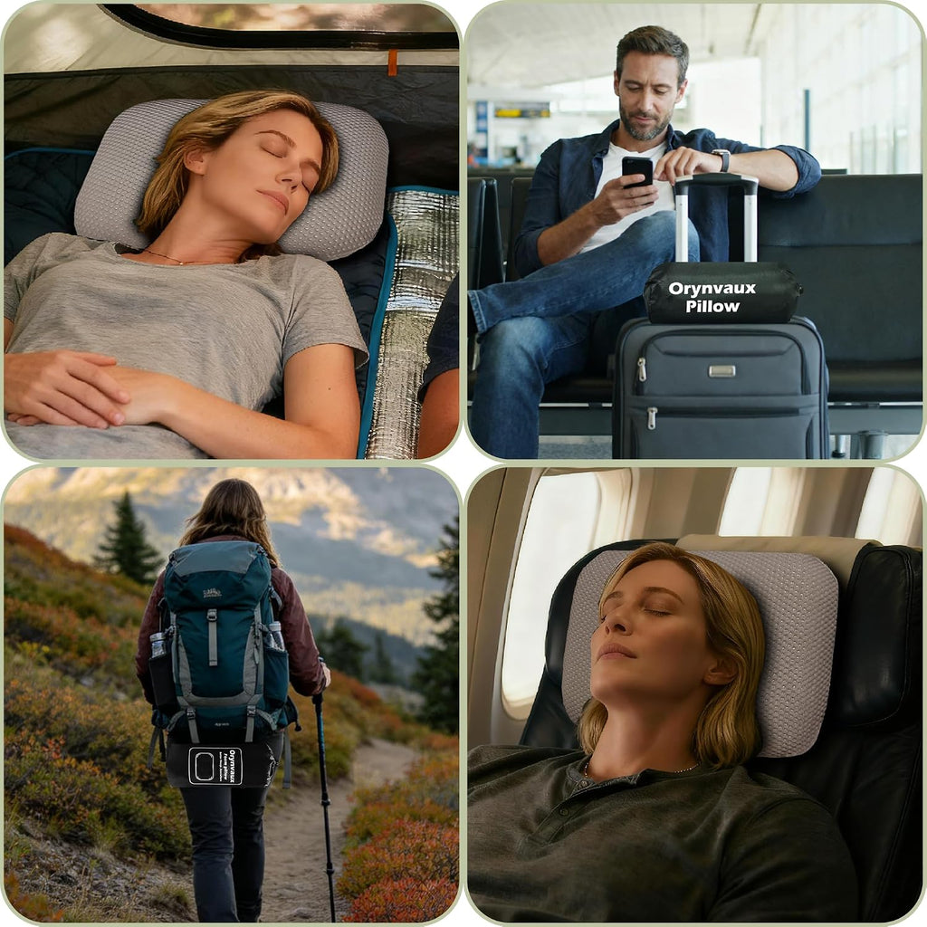 BetterSleepAnywhere! Cooling Camping Pillow, Memory Foam Travel Pillow with Adjustable Buckle Strap & Storage Bag