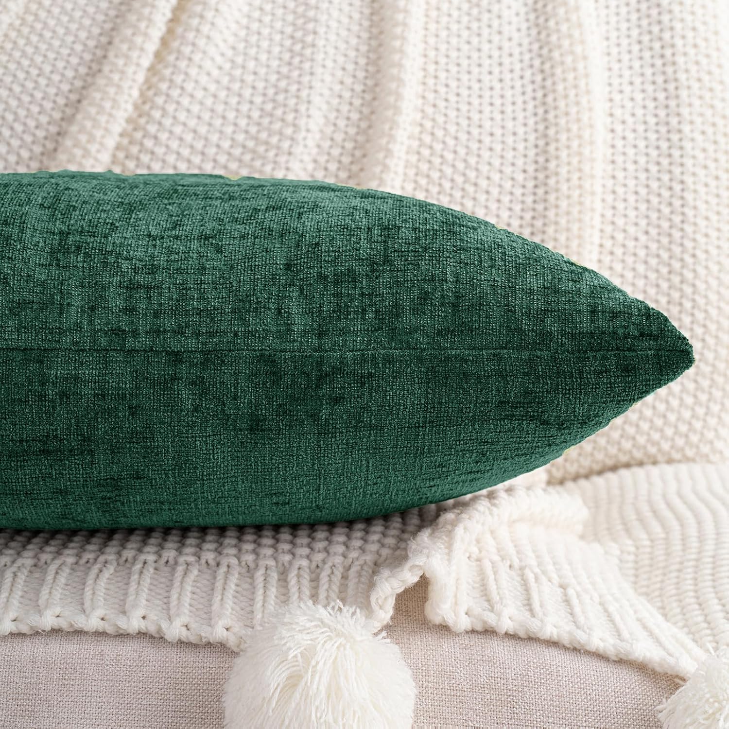 Hwy50 HWY 50 Dark Green Couch Pillow Covers 22x22 Inch Pack of 2, Soft Chenille Decorative Throw Pillow Cases Farmhouse for Sofa Living Roo…