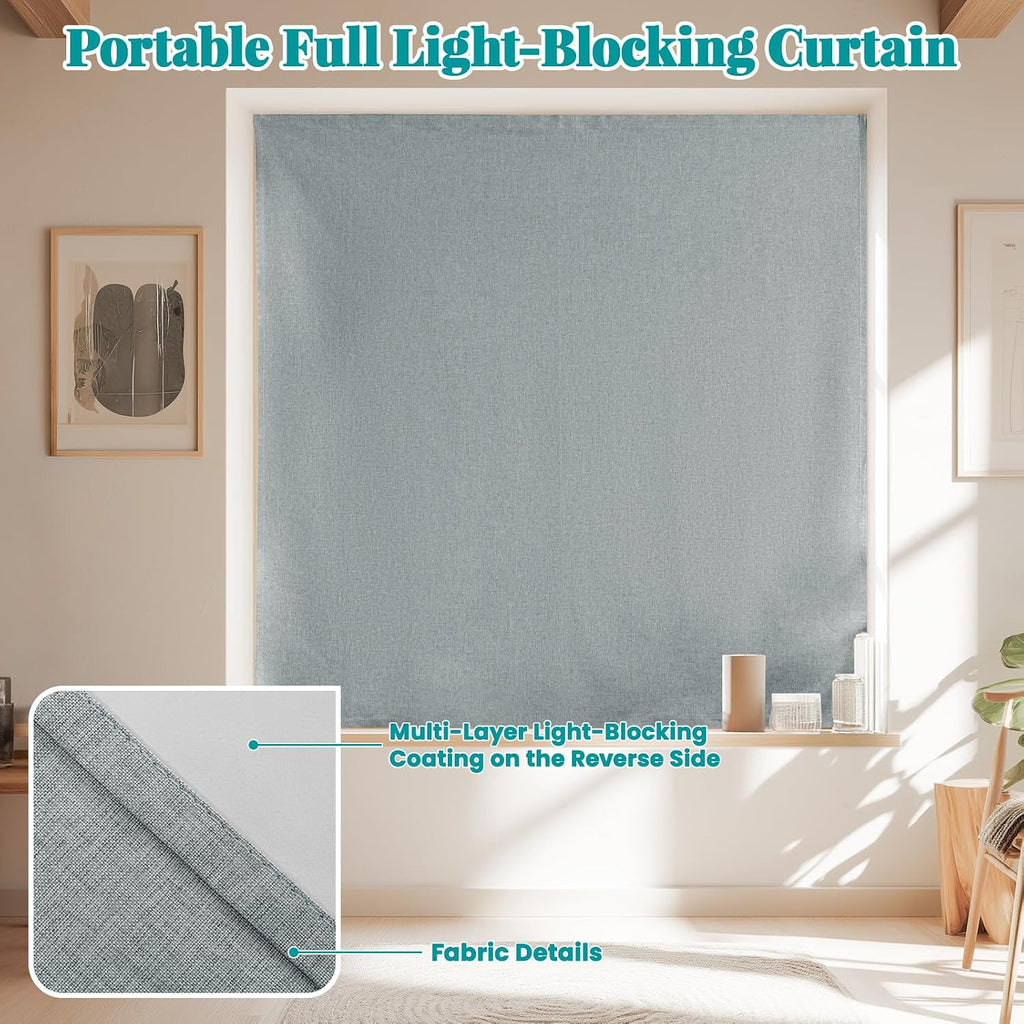 100% Blackout Self Adhesive Curtains, Black Out Shade for Window, Fabric Temporary Window Coverings Easy to Hang Curtains No Rod Needed…