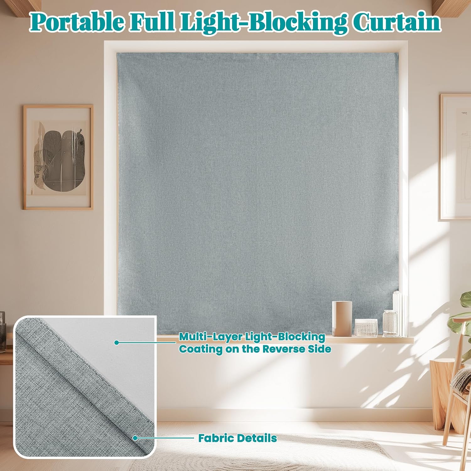 100% Blackout Self Adhesive Curtains, Black Out Shade for Window, Fabric Temporary Window Coverings Easy to Hang Curtains No Rod Needed…
