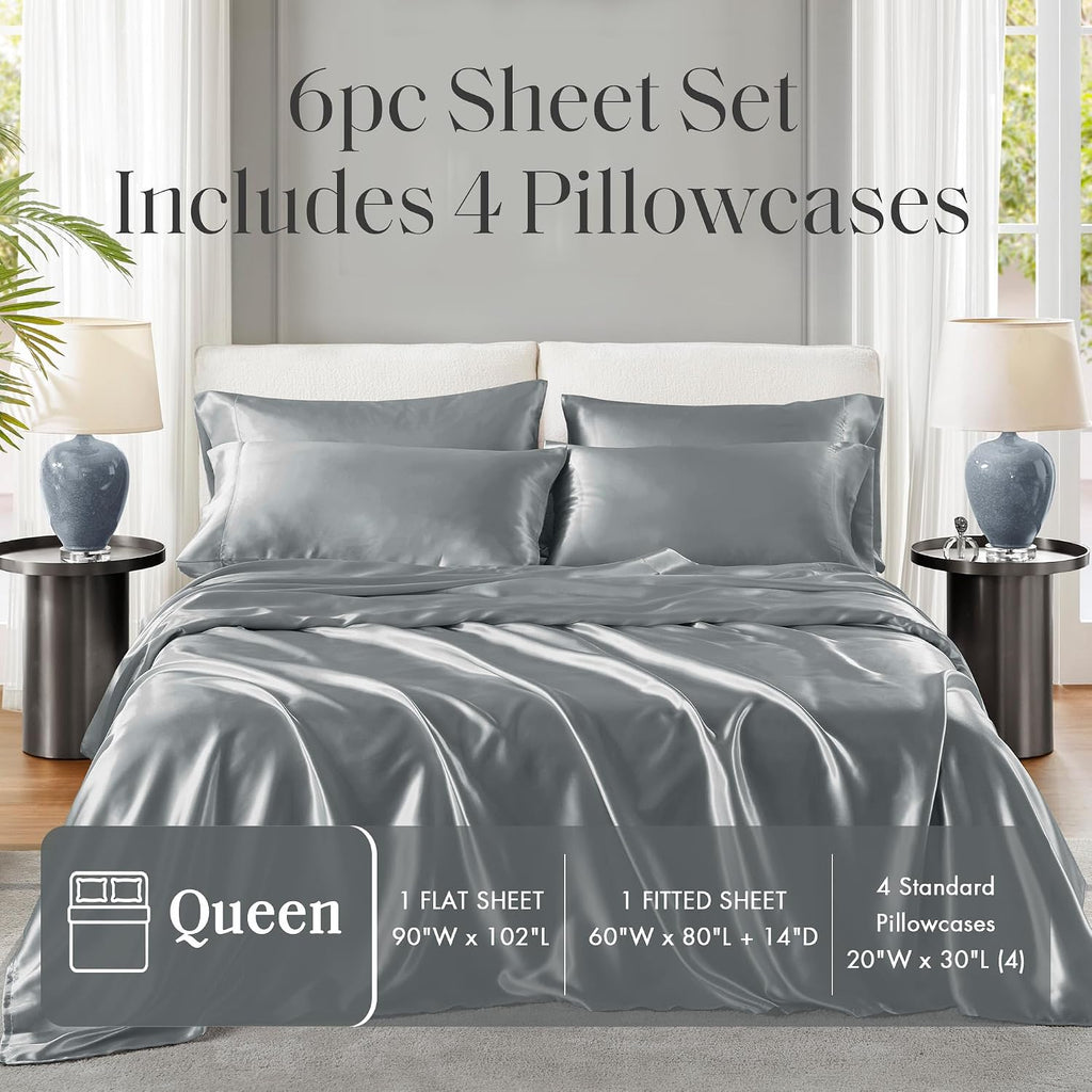 Madisonpark Madison Park Essentials Queen Free Luxurious 6 Piece Sheet Set MPE20-769, Grey Grey