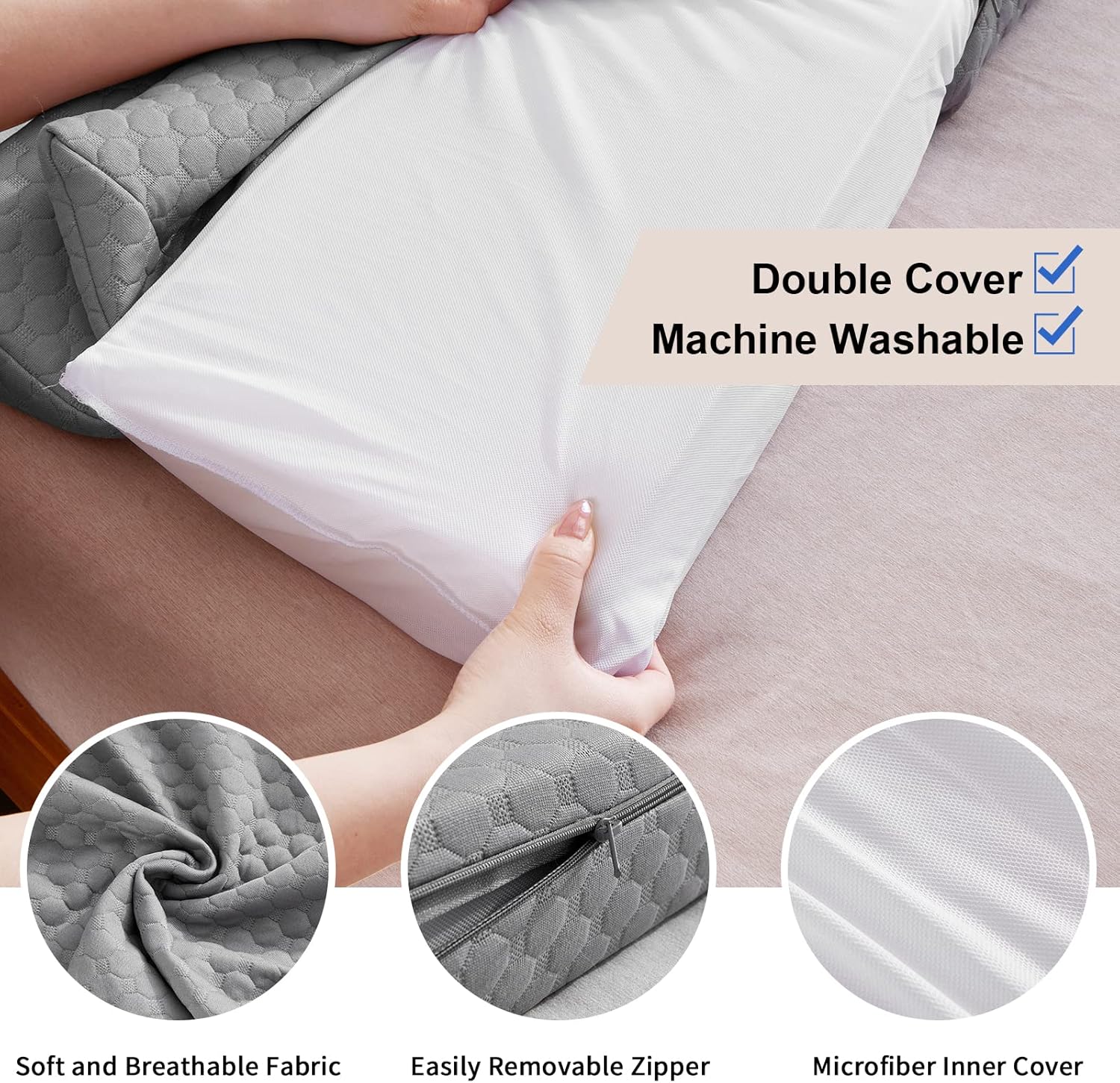 EUHAMS Full Size Bed Wedge Pillow - Bed Gap Filler Mattress Wedge Headboard Pillow - Fill The Gap (0-7") Between Headboard and Mattress…