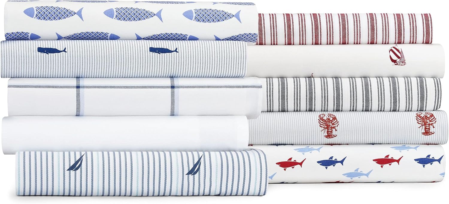 Nautica – Twin XL Size Sheet Set, Crisp Cotton Percale Bedding with Matching Pillowcase, Lightweight & Breathable Bed Sheets, Deep Pocket,…