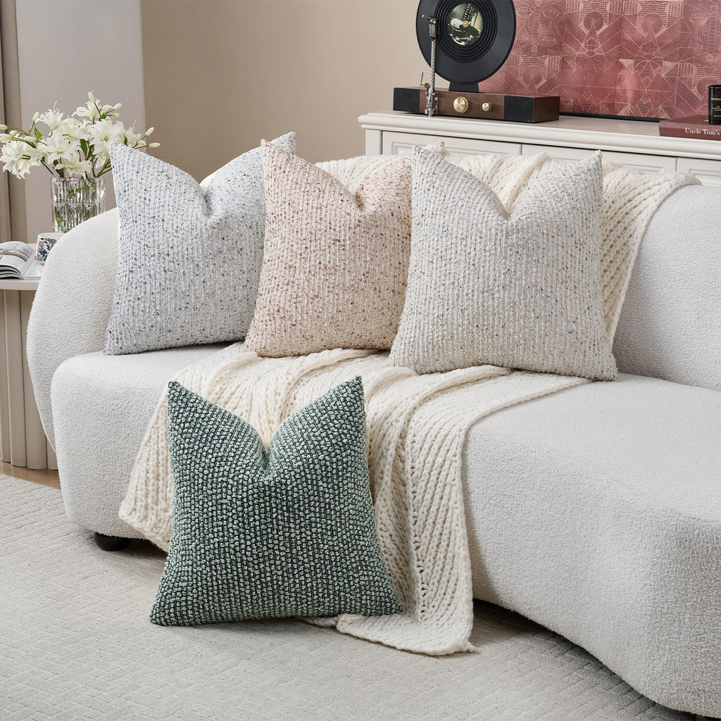 Dezene 22x22 Cream Grey Throw Pillow Cover Textured Boucle Striped Chic Morden Boho Accent Farmhouse Square Decorative Couch Pillow Cover f…