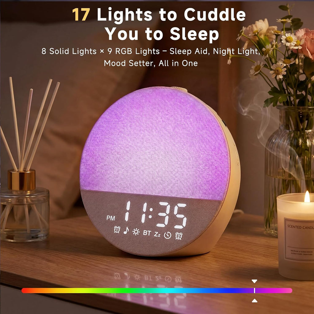 Geuuap Sunrise Alarm Clock White Noise Machine | Natural Wake-Up Light for Bedroom with 30 Soothing Sleep Aids, Bluetooth Speaker…