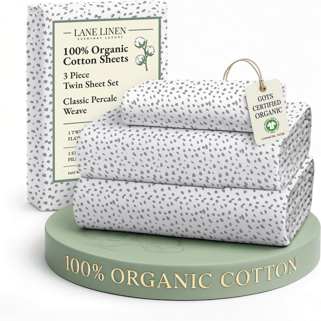 LaneLinen LANE LINEN 100% Organic Cotton Twin Bed Sheets, Mercerized Cotton Fully Elasticized Reinforsed Seam in Fitted Sheets Pocket Low P…