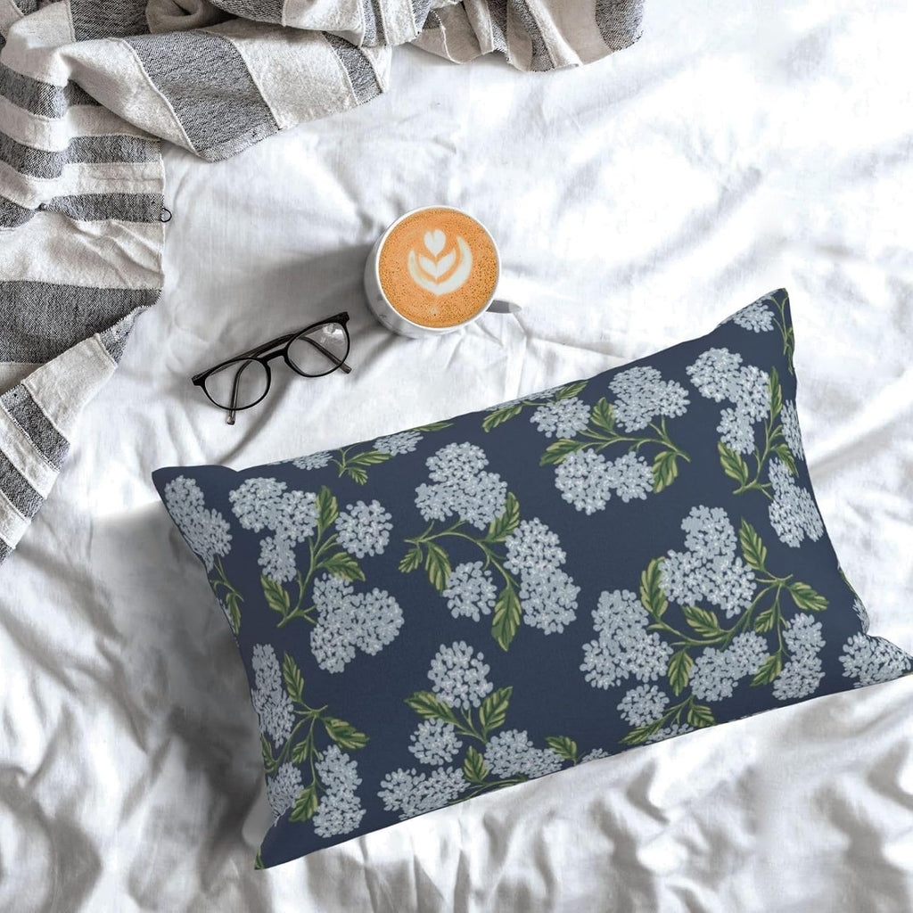 Navy Blue Spring Pillow Covers 12x20 Inch 2 Pcs Blue Green Hydrangea Flower Decor Throw Pillows Vintage Floral Seasonal Summer Outdoor…