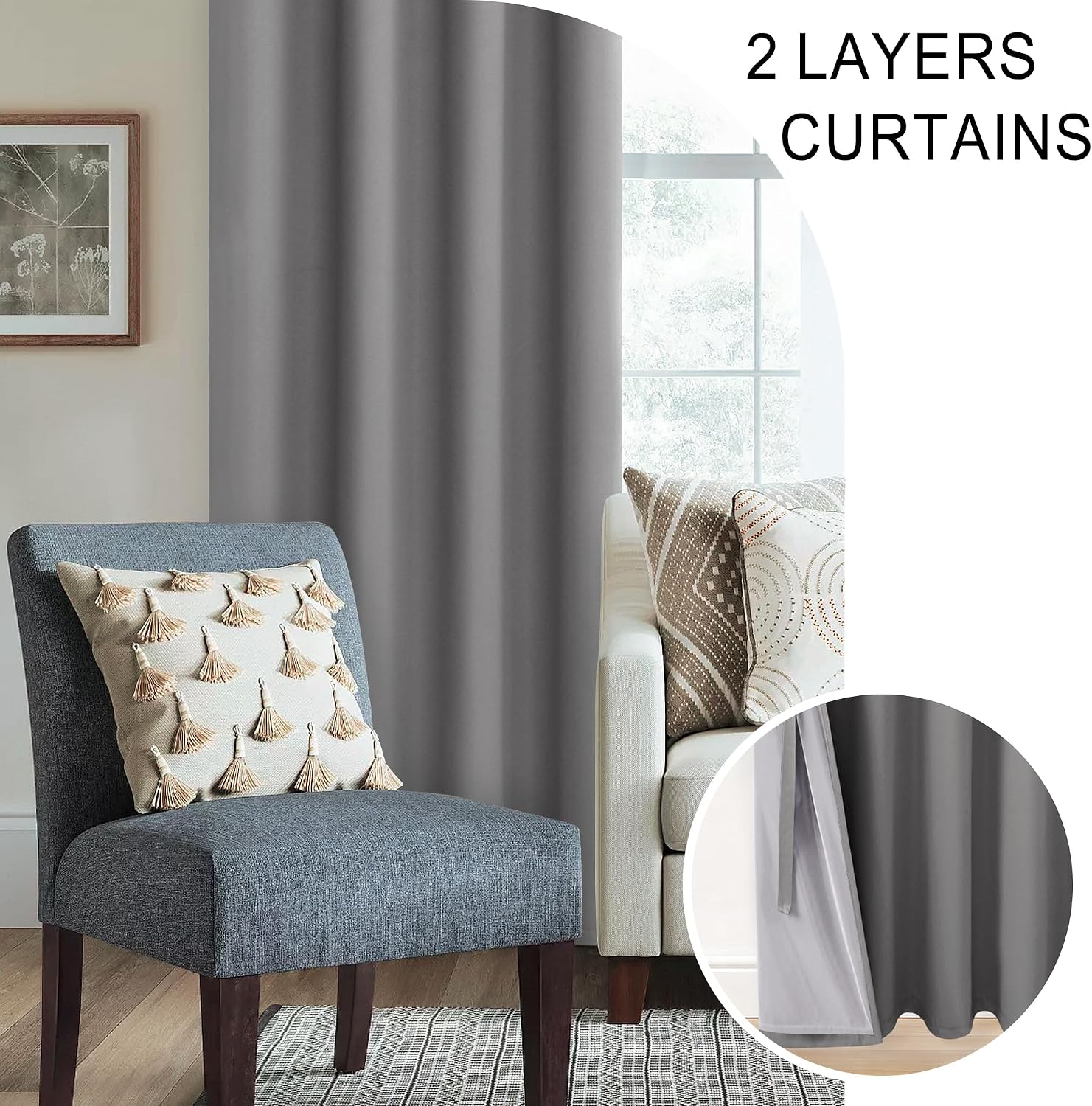 Xwzo 100% Blackout Curtain Panels - Thermal Insulated Black Liner Curtains, Noise Reducing and Heat Blocking Drapes for Hall and Studio Win…