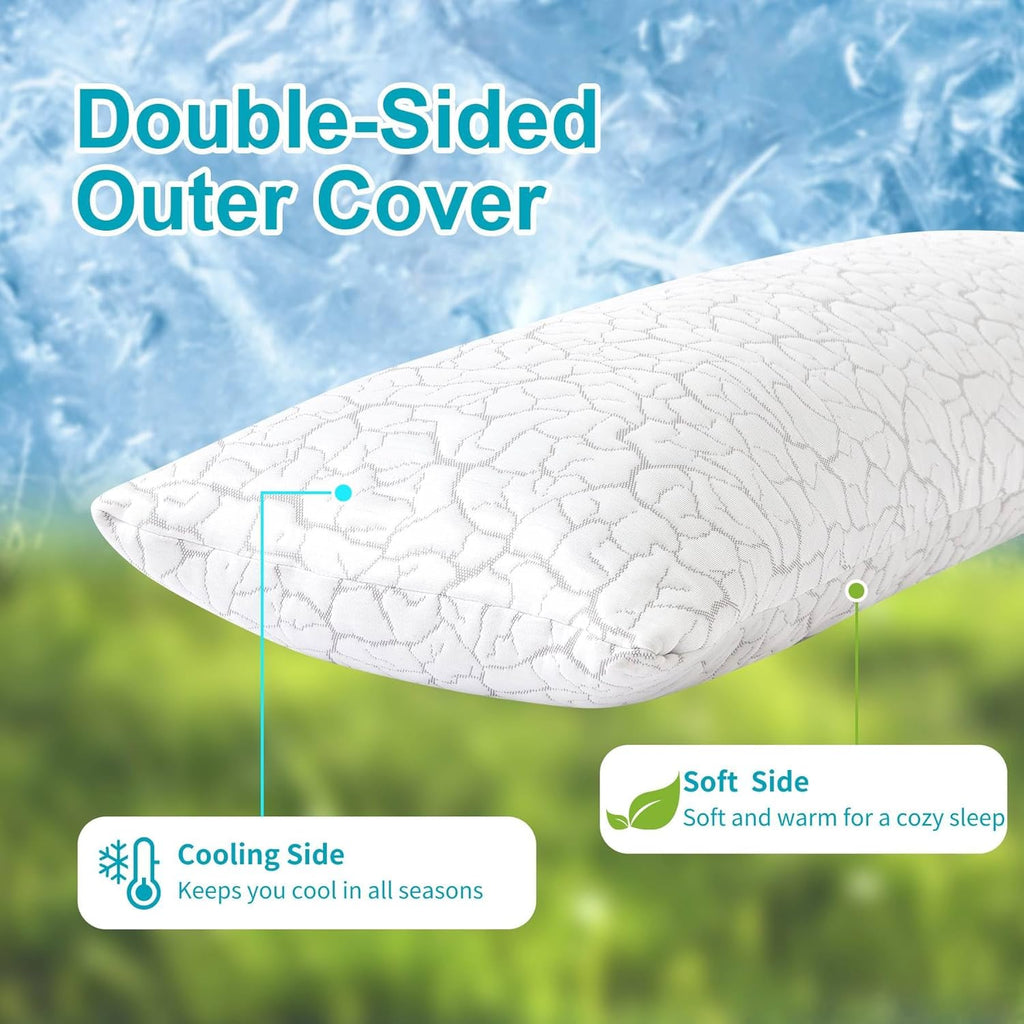 Wgakced Cooling Body Pillow for Adults, Shredded Memory Foam Full Body Pillow with Adjustable Loft & Removable Washable Cover, Long Bed Pil…