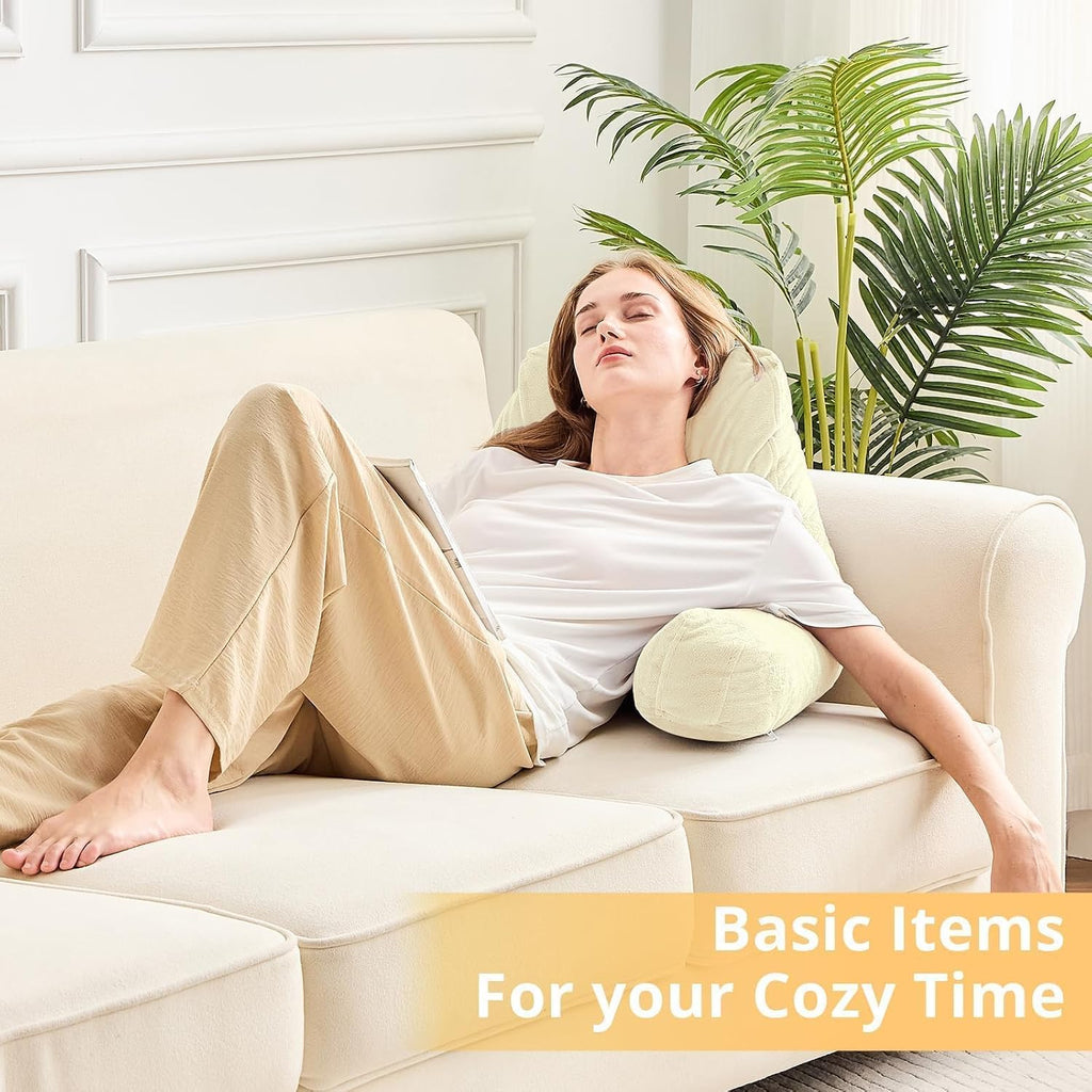 Sasttie Reading Pillow, Velvet Back Pillow for Bed Sitting Up, Adult Back-Rest Support Cushion with Arms for Sit Up on Couch, Sofa, and…