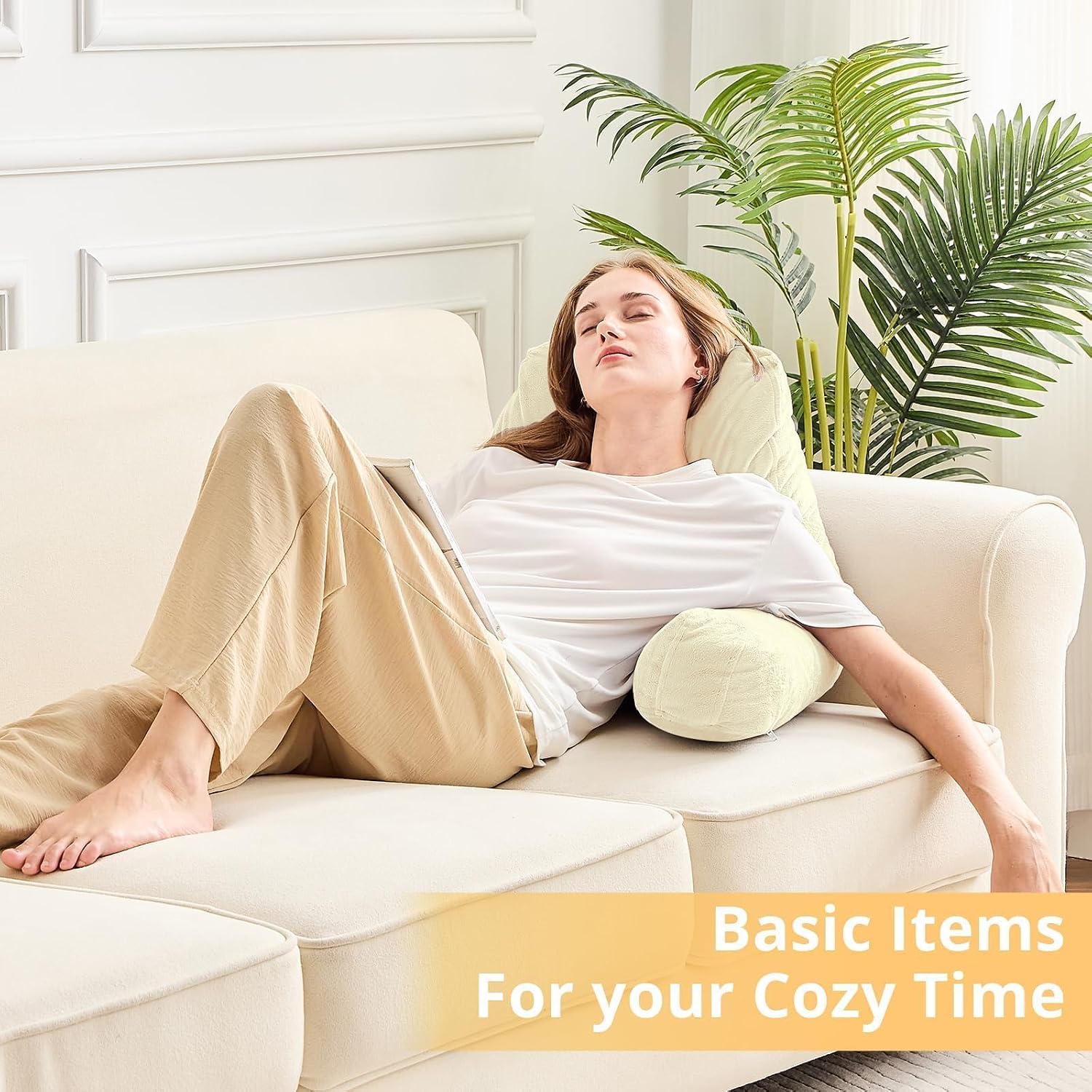 Sasttie Reading Pillow, Velvet Back Pillow for Bed Sitting Up, Adult Back-Rest Support Cushion with Arms for Sit Up on Couch, Sofa, and…