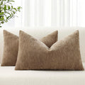 decorUhome Chenille Brown Throw Pillow Covers 12x20 Inch Set of 2, Decorative Soft Couch Pillow Covers Solid Dyed Accent Farmhouse Neutral…