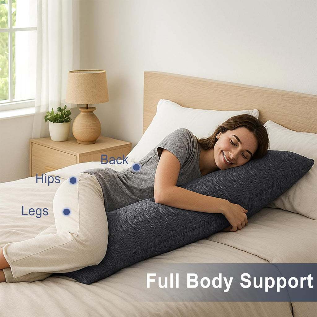 Dwcn Cooling Body Pillow for Adults, 20x60 Inch Grey - Shredded Memory Foam Body Pillow with Removable & Adjustable Filling, Full Body Supp…