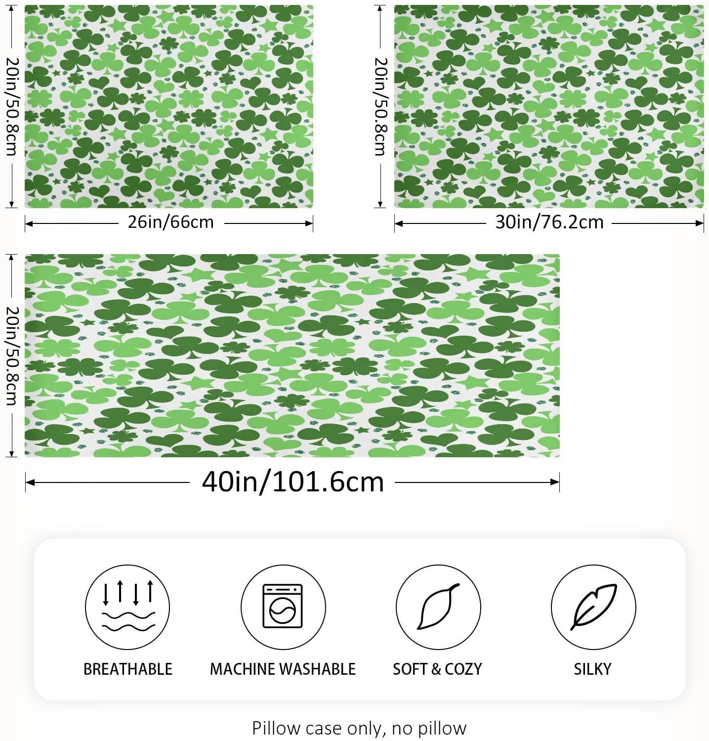 YETTASBIN St. Patrick's Day Clover Satin Pillowcase, Soft Breathable Silk Pillow Case with Envelope Closure for Hair and Skin, Standard…