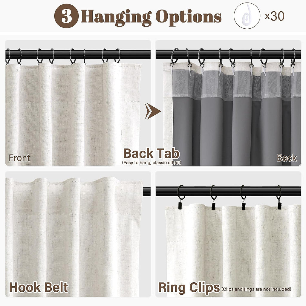 Guken Cream Natural 100% Blackout Linen Bedroom Curtains 100 Inches Long 2 Panel Sets Back Tab Beige Farmhouse Black Out Room Darkening The…