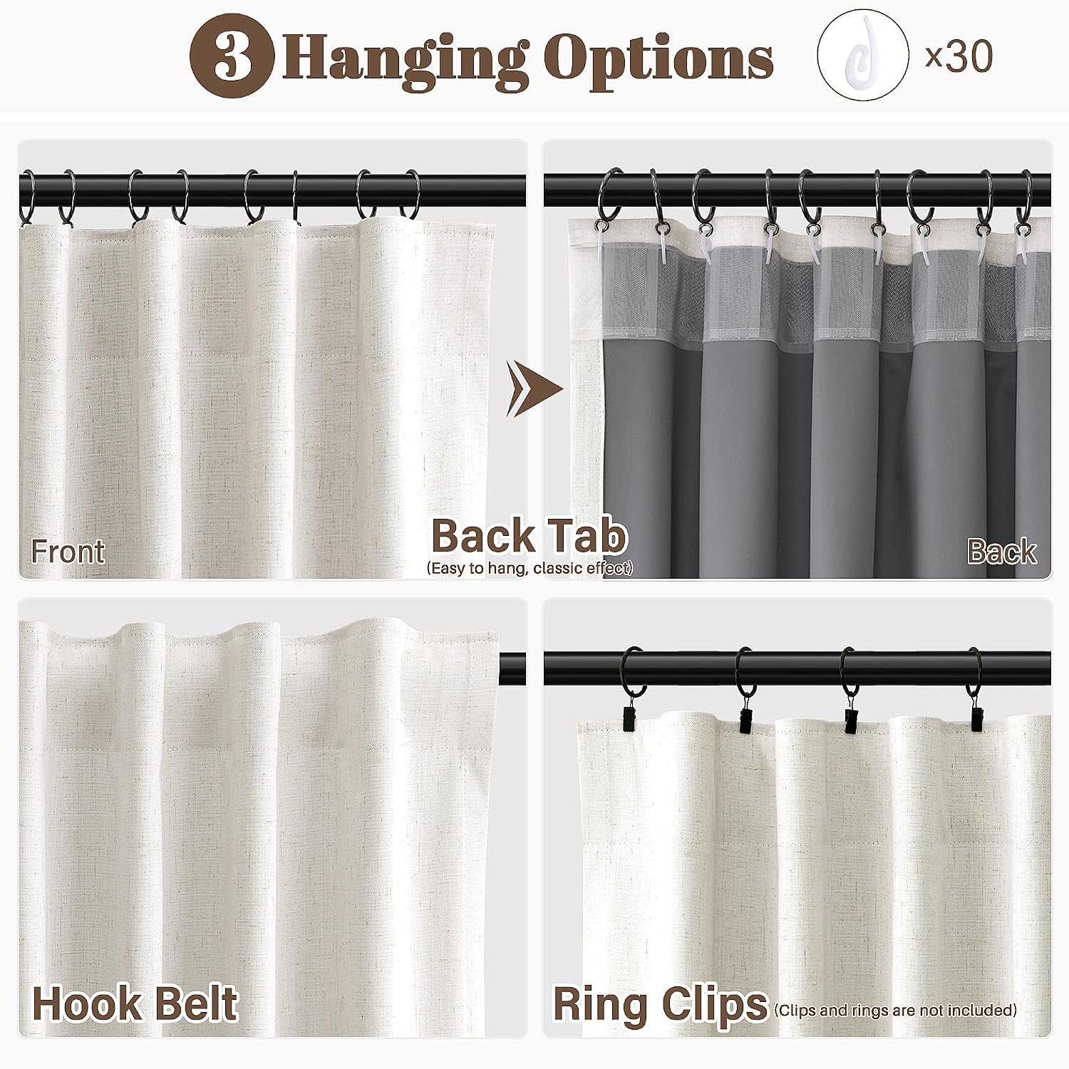 Guken Cream Natural 100% Blackout Linen Bedroom Curtains 100 Inches Long 2 Panel Sets Back Tab Beige Farmhouse Black Out Room Darkening The…