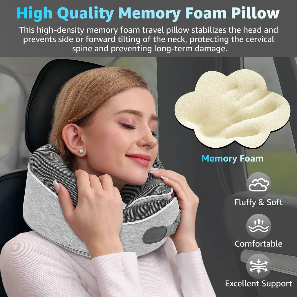 Travel Pillows for Airplanes Ergonomic Memory Foam Neck Pillow for Travel - 360° Head & Neck Support for Sleeping on Flights, Cars…