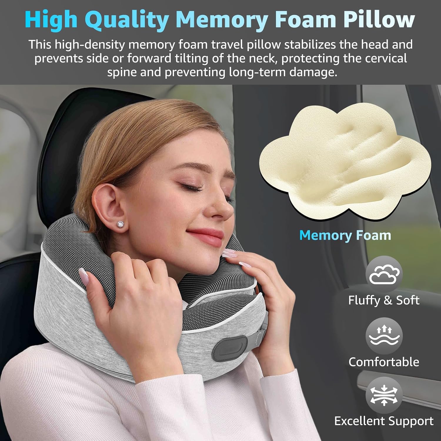 Travel Pillows for Airplanes Ergonomic Memory Foam Neck Pillow for Travel - 360° Head & Neck Support for Sleeping on Flights, Cars…
