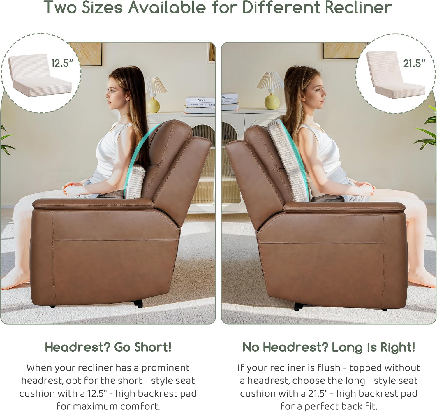 HIGOGOGO Corduroy Recliner Chair Cushion with Lumbar Support Pillow Soft Non-Slip 4" Thick Seat Pad Prevent Buttocks & Back Pain in…