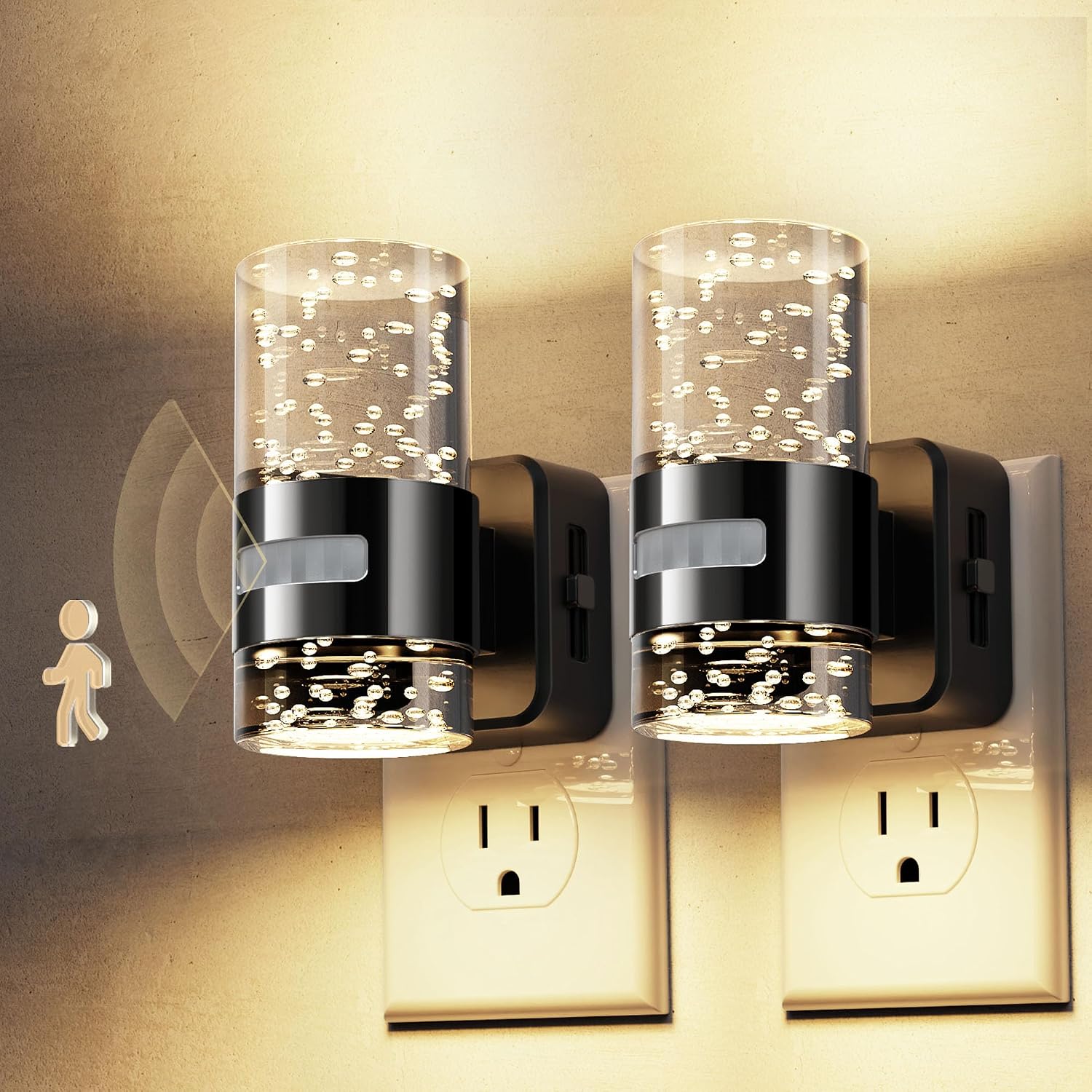 L LOHAS LED Motion Sensor Night Light, Dimmable Night Lights Plug into Wall, 2 Pack 3000K Night-Lights with 0-100 LM Adjustable, Acrylic…