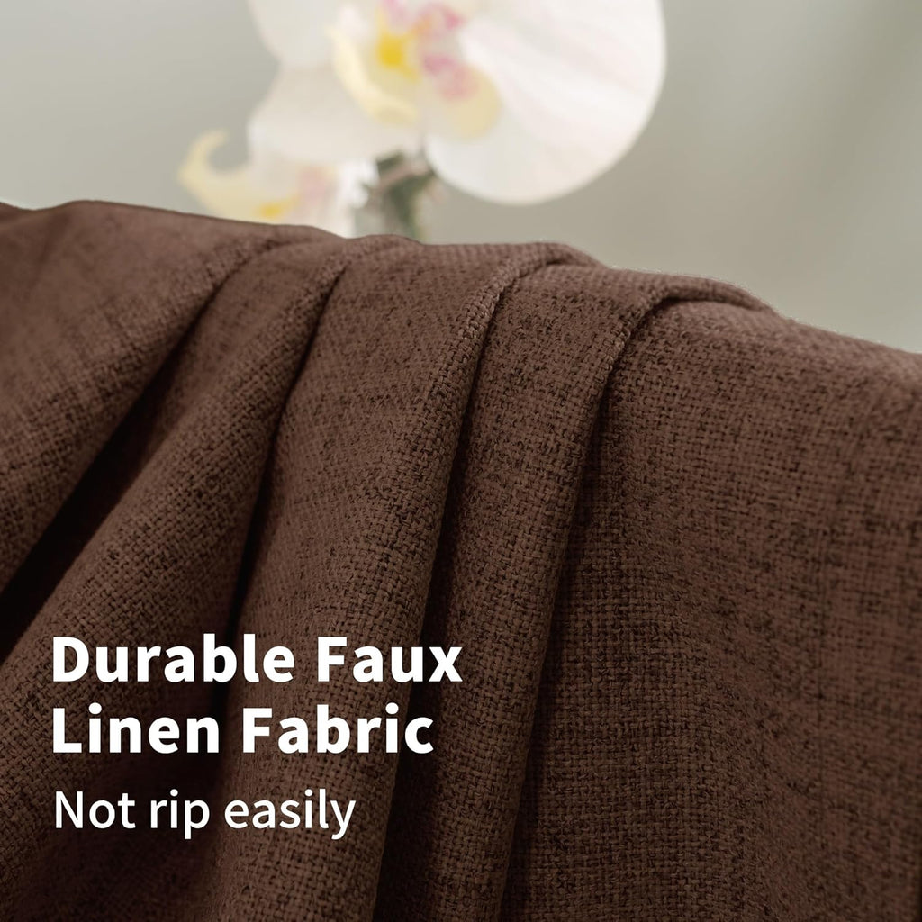 YoungsTex Dark Brown Linen Blackout Curtains 63 Inch Length for Bedroom, Light Blocking Thermal Insulated Drapes with Grommet Room Darkenin…