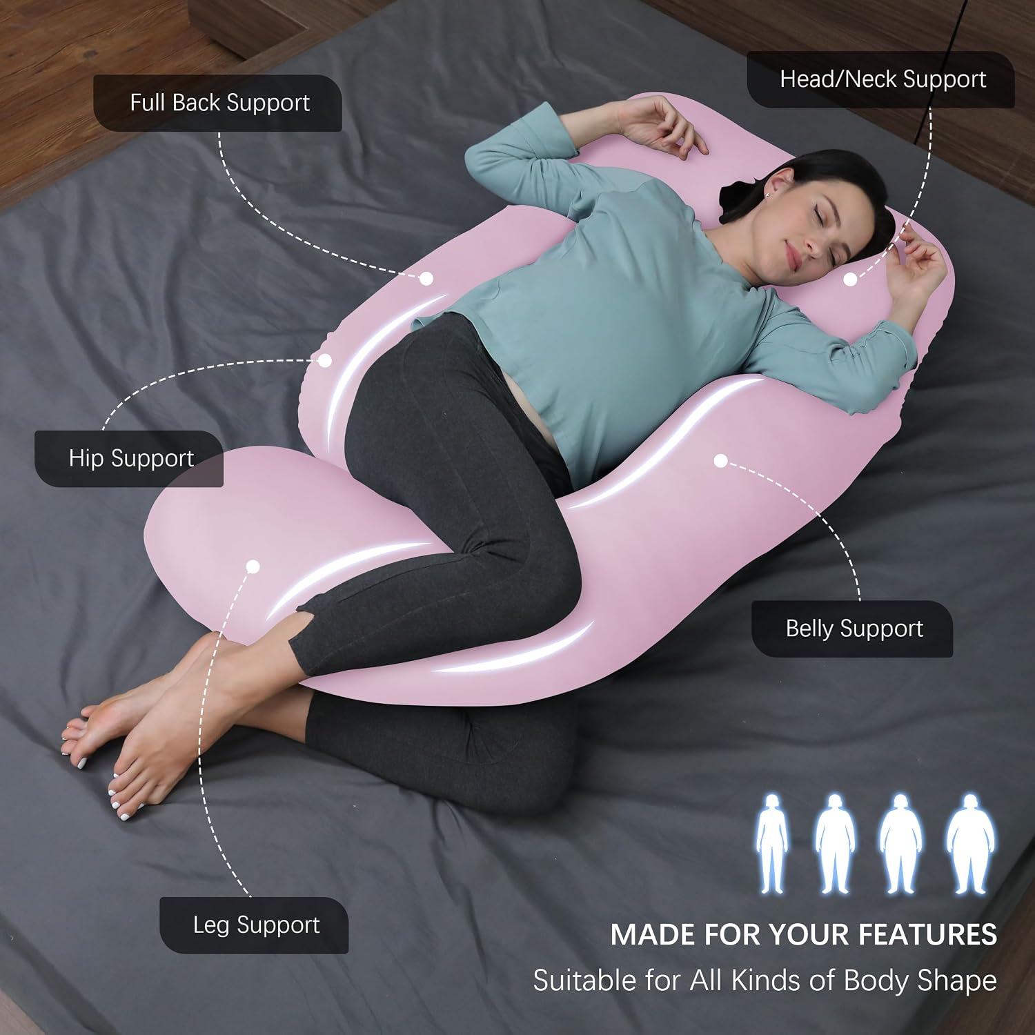 Moonpark MOON PARK Pregnancy Pillows for Sleeping - U Shaped Full Body Maternity Pillow with Removable Cover - Support for Back, Legs, Bell…