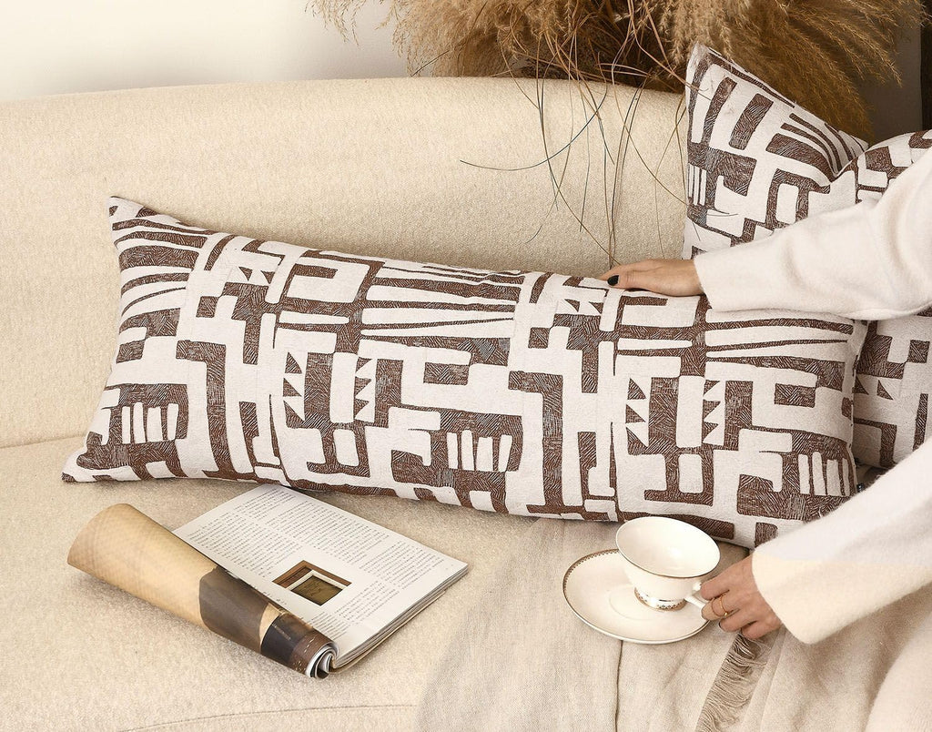 Aibuhome Long Lumbar Pillow Cushion Cover 14x36, Double Sided Modern Geometric High-Density Jacquard Polyester Pillow Cover for Sofa, Bed,…