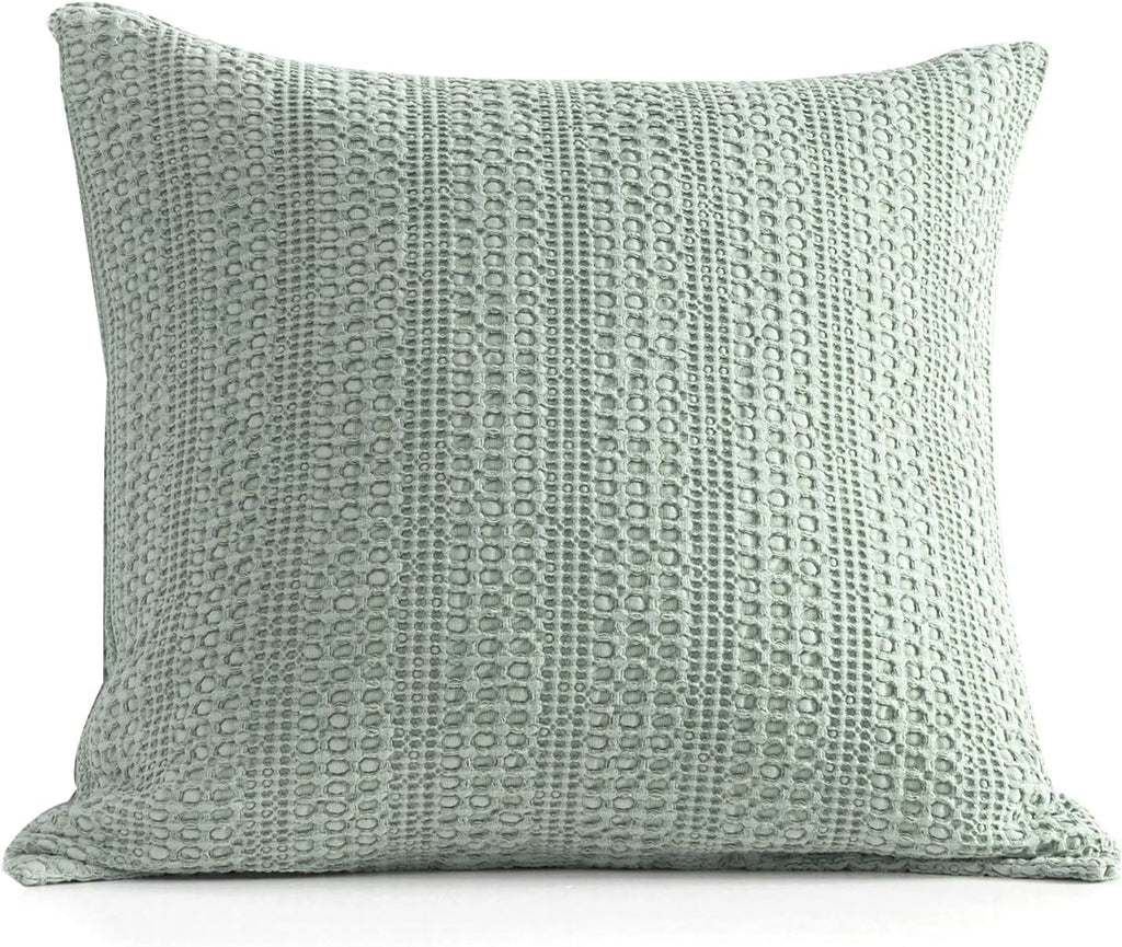 Cocoploceus 1pc Sage Green Pillow Cover 18x18 Boho Throw Pillow Covers Decorative Pillow Shams Stone Washed Cotton Pillowcase for Couch Sof…