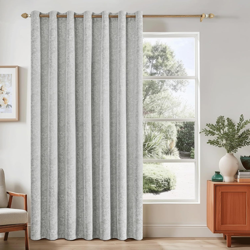 Beauoop Grey Floral Jacquard Blackout Curtains 84 Inches Long for Patio Sliding Door Extra Wide Chenille Flower Divider Room Darkening…