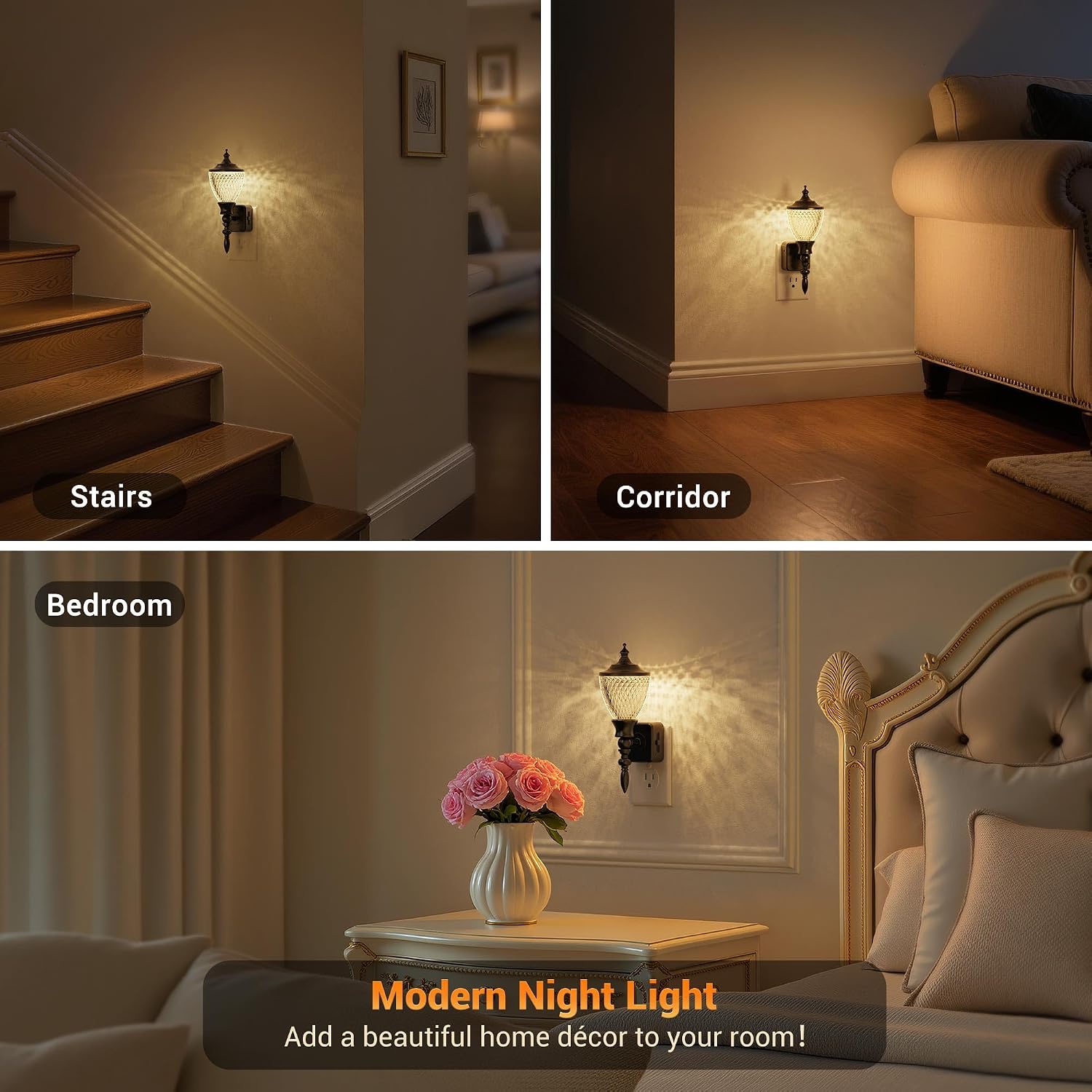 JandCase Night Lights Plug into Wall, 3000K Soft White, Dusk to Dawn Sensor, 0-100LM Dimmable Industrial Night Light, for Bedroom…