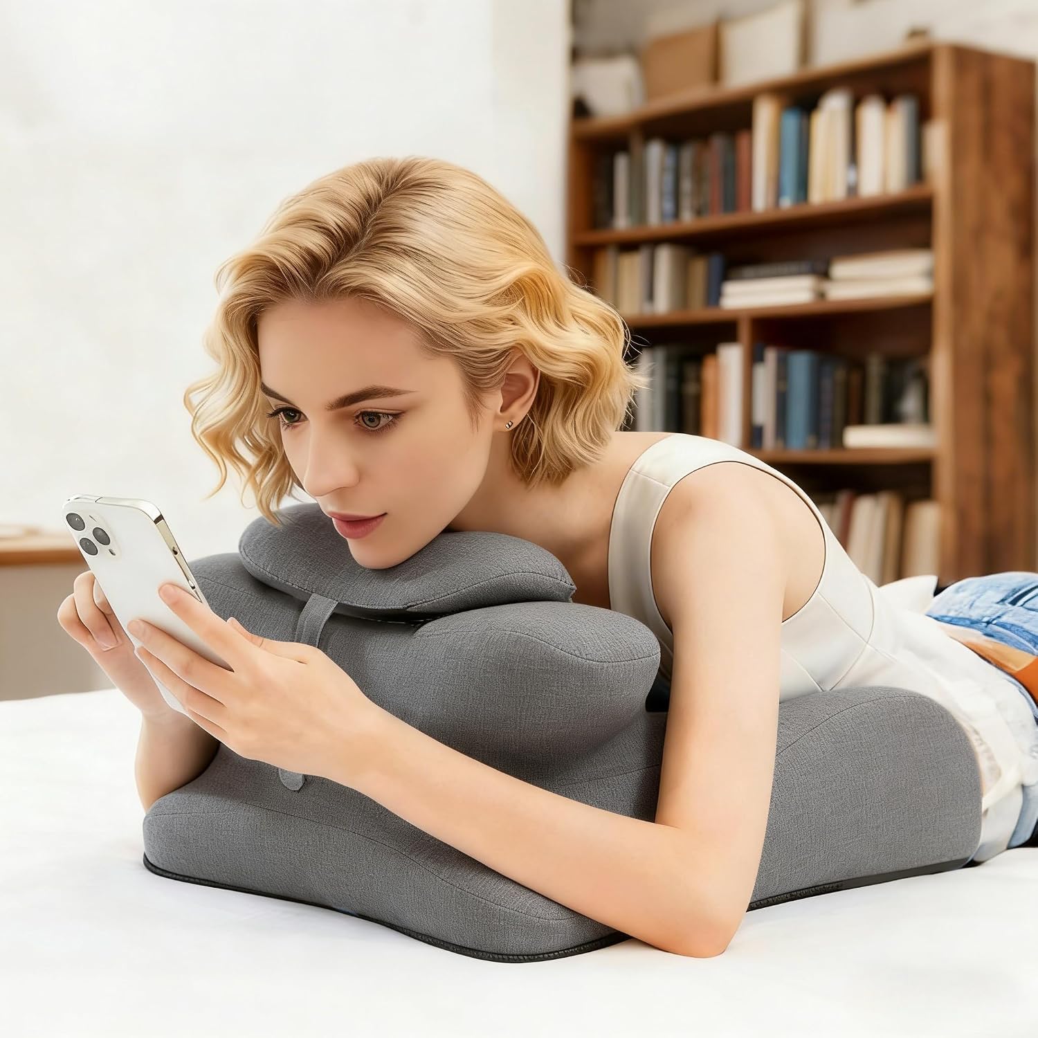 Ergonomic Memory Foam Wedge Pillow, Back and Neck Support Cushion for Reading in Bed, Sitting Up, Bed Rest and Watching TV (Grey)