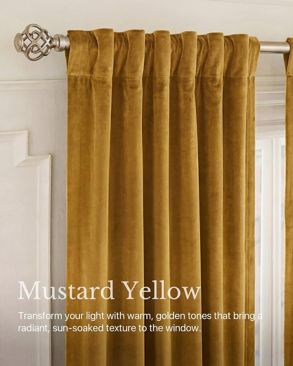 Nicetown Mustard Yellow Velvet Curtains 84 inches Long, Rod Pocket & Back Tab Blackout Window Treatments Thermal Insulated Drapes for Bedro…